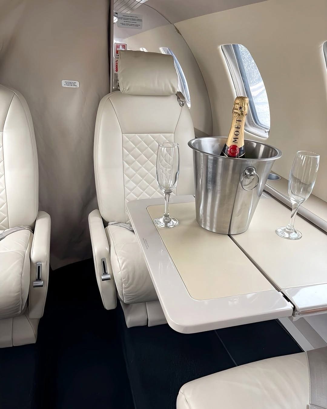 Champagne service in the cabin